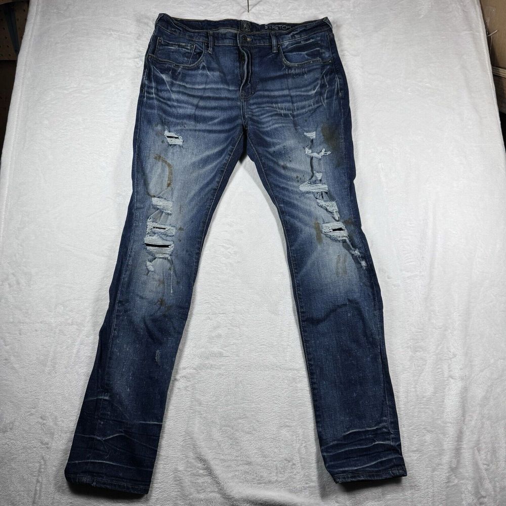 PRPS Super Skinny Fit Distressed Stretch Jeans Blue‎ Size 38 38x33 Japan Luxury